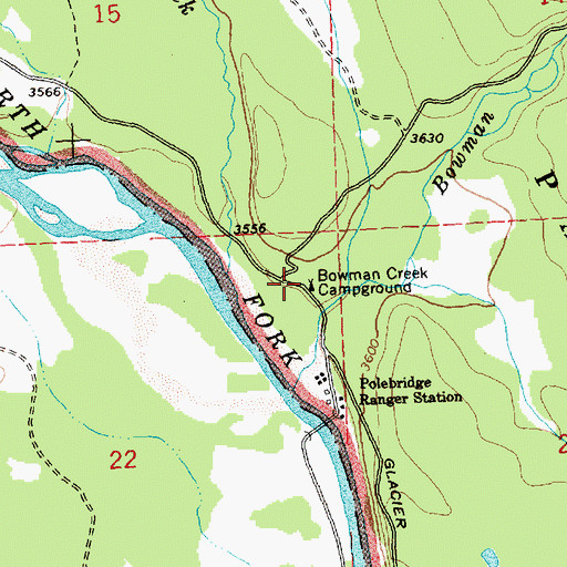 Topographic Map of Bowman Creek Campground, MT