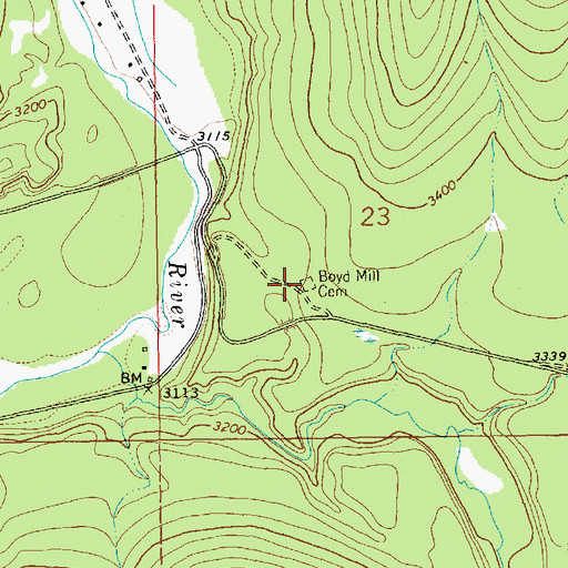 Topographic Map of Boyd Mill Cemetery, MT