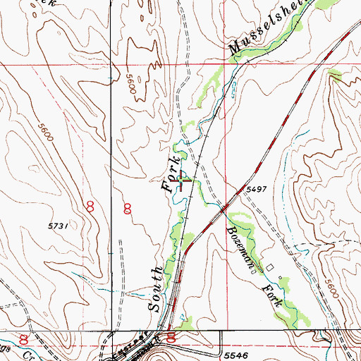 Topographic Map of Bozeman Fork Musselshell River, MT