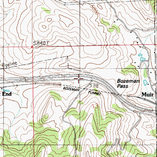 Topographic Map of Bozeman Pass, MT