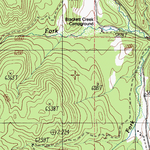 Topographic Map of Brackett Creek Campground, MT