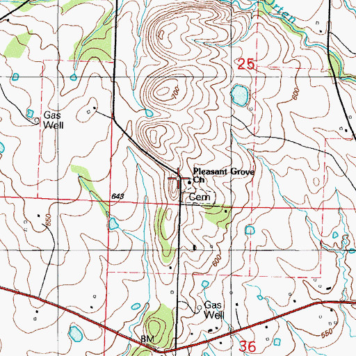 Topographic Map of Pleasant Grove Number 3 Baptist Church, AR