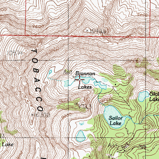 Topographic Map of Brannan Lakes, MT