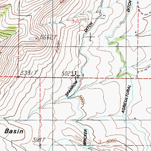 Topographic Map of Bricker Sparrow Ditch, MT