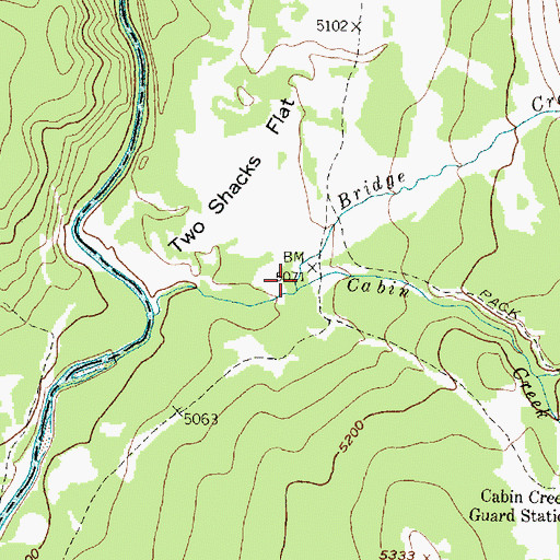 Topographic Map of Bridge Creek, MT