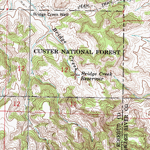 Topographic Map of Bridge Creek Reservoir, MT