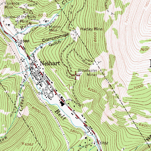 Topographic Map of Broadwater Mines, MT