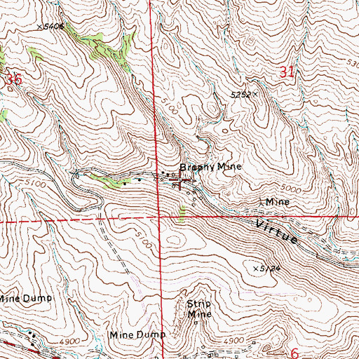 Topographic Map of Brophy Mine, MT