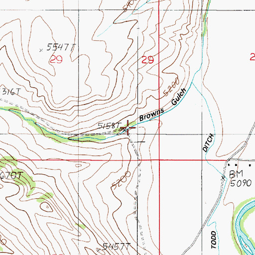 Topographic Map of Browns Gulch, MT