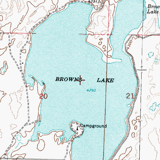 Topographic Map of Browns Lake, MT