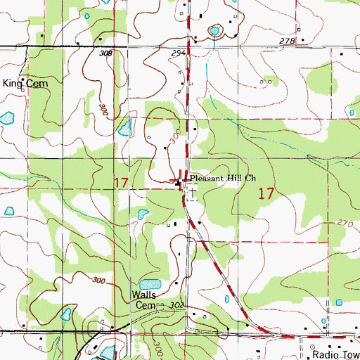 Topographic Map of Pleasant Hill Baptist Church, AR