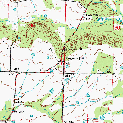 Topographic Map of Pleasant Hill Methodist Church, AR