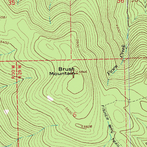 Topographic Map of Brush Mountain, MT