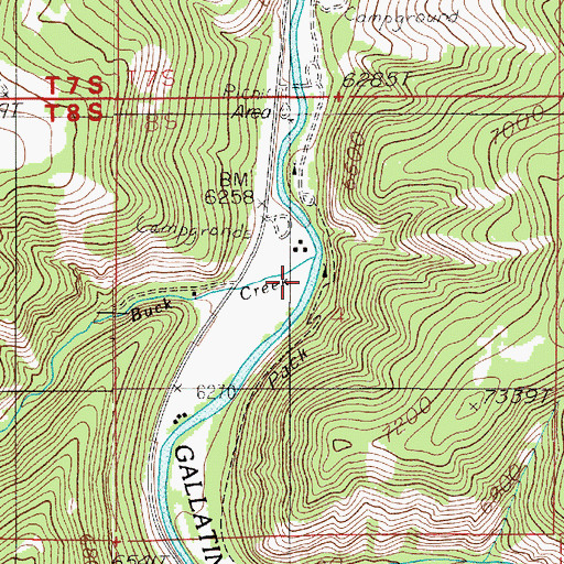Topographic Map of Buck Creek, MT