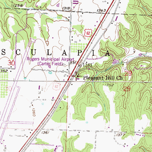 Topographic Map of Pleasant Hill Baptist Church, AR