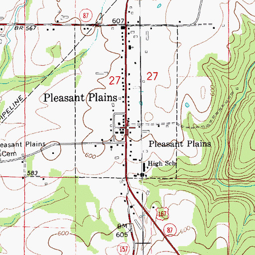 Topographic Map of Pleasant Plains, AR