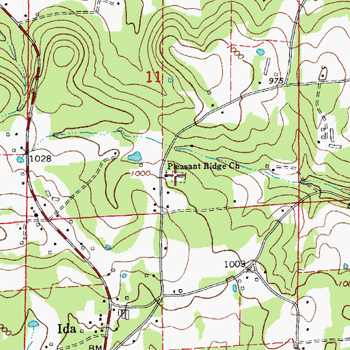 Topographic Map of Pleasant Ridge Baptist Church, AR