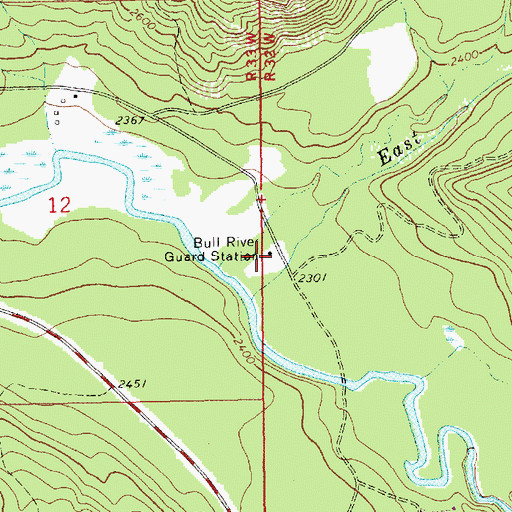 Topographic Map of Bull River Guard Station, MT