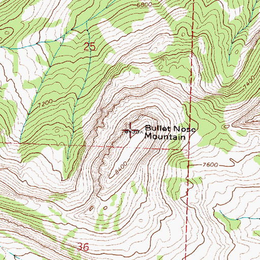 Topographic Map of Bullet Nose Mountain, MT