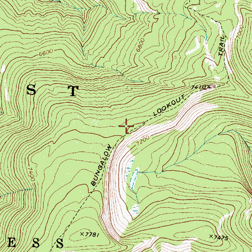 Topographic Map of Bungalow Lookout Trail, MT