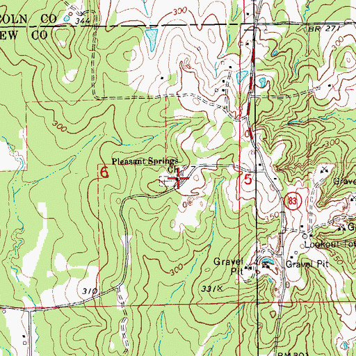 Topographic Map of Pleasant Springs Baptist Church, AR