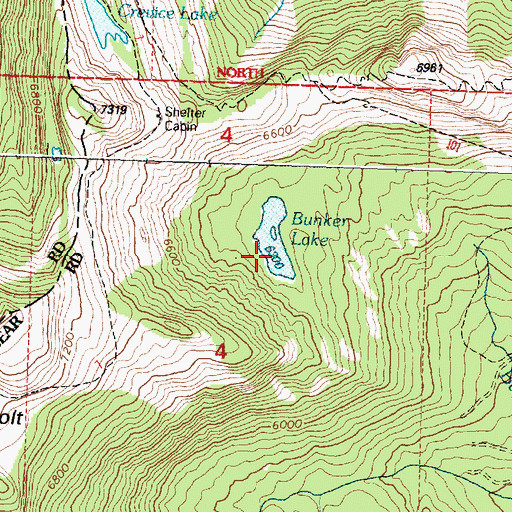 Topographic Map of Bunker Lake, MT