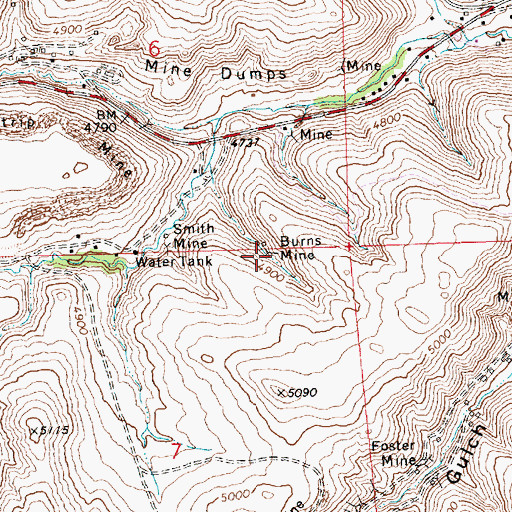 Topographic Map of Burns Mine, MT