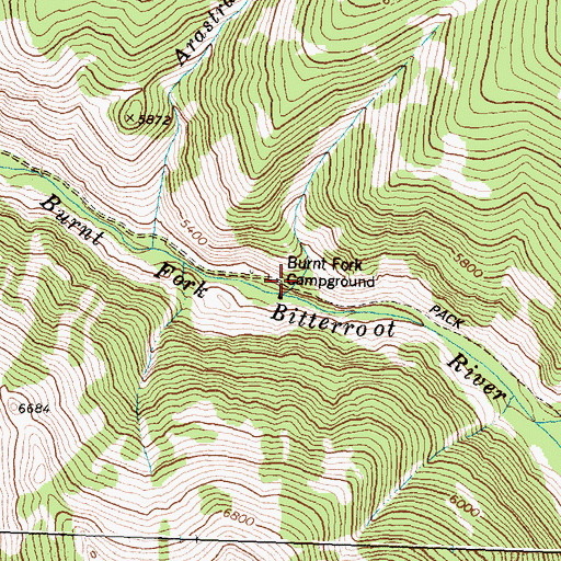 Topographic Map of Burnt Fork Campground, MT
