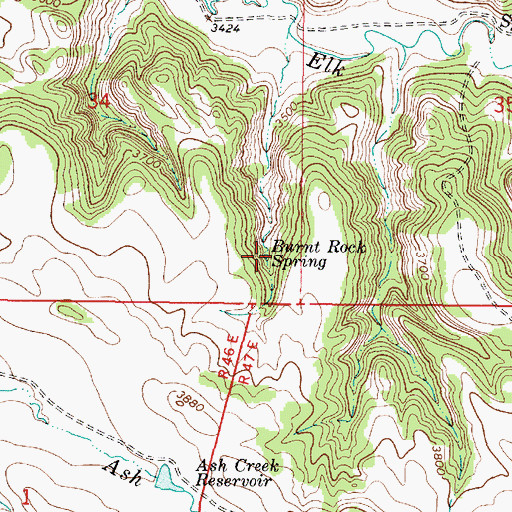 Topographic Map of Burnt Rock Spring, MT