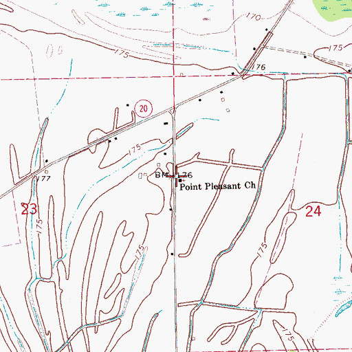 Topographic Map of Point Pleasant Church, AR