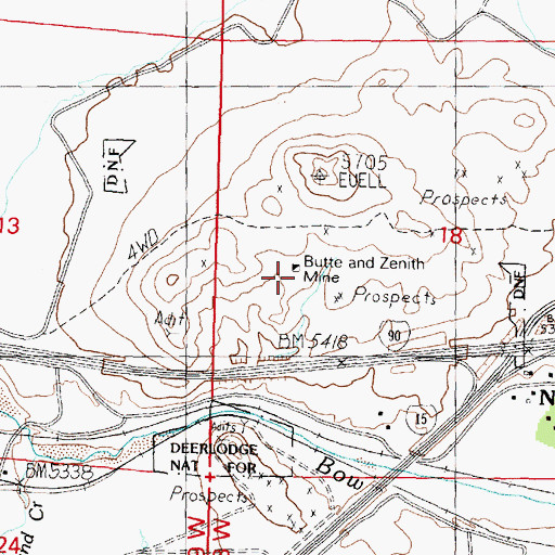 Topographic Map of Butte and Zenith Mine, MT