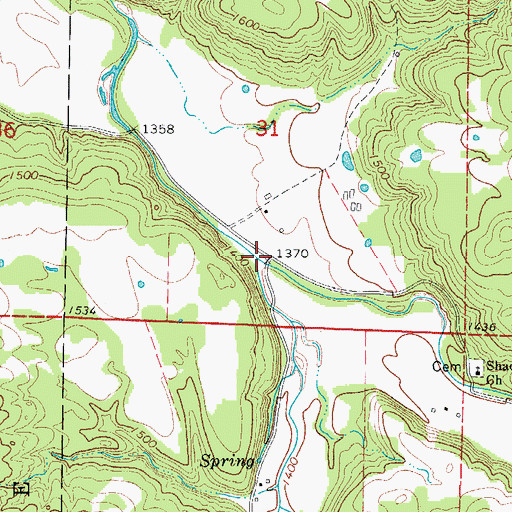Topographic Map of Possum Trot Creek, AR