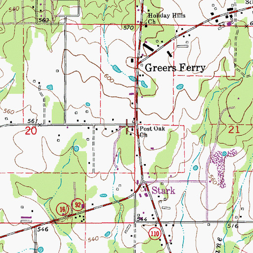 Topographic Map of Post Oak Baptist Church, AR