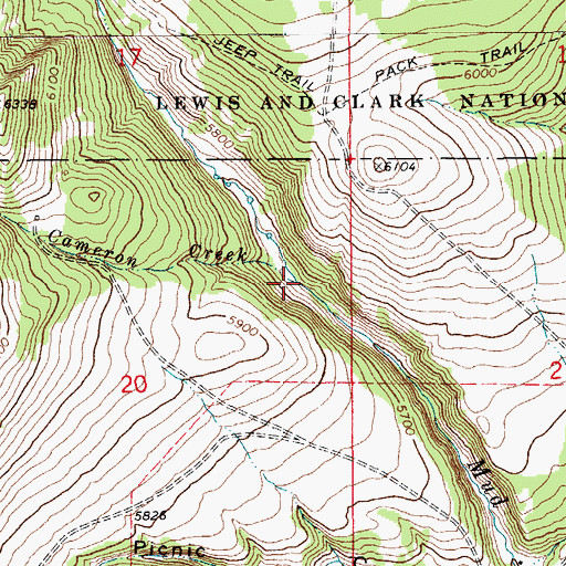 Topographic Map of Cameron Creek, MT