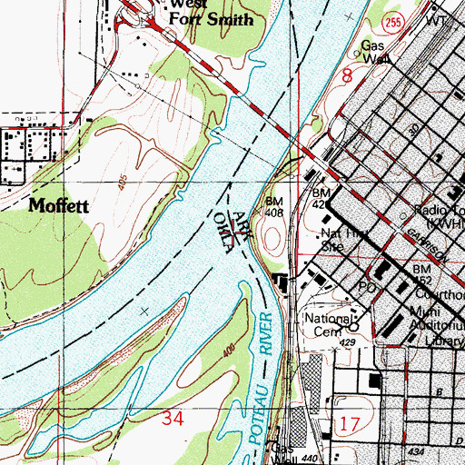 Topographic Map of Poteau River, OK