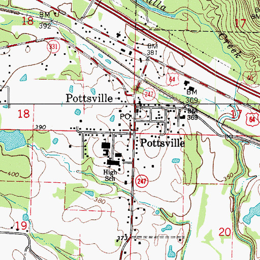 Topographic Map of Pottsville, AR