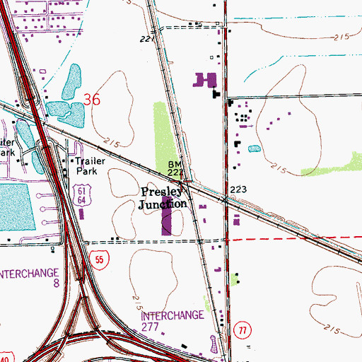 Topographic Map of Presley Junction, AR