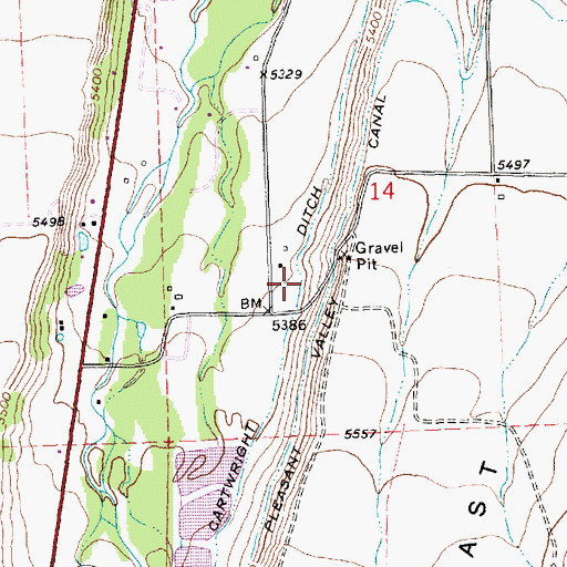 Topographic Map of Cartwright Ditch, MT