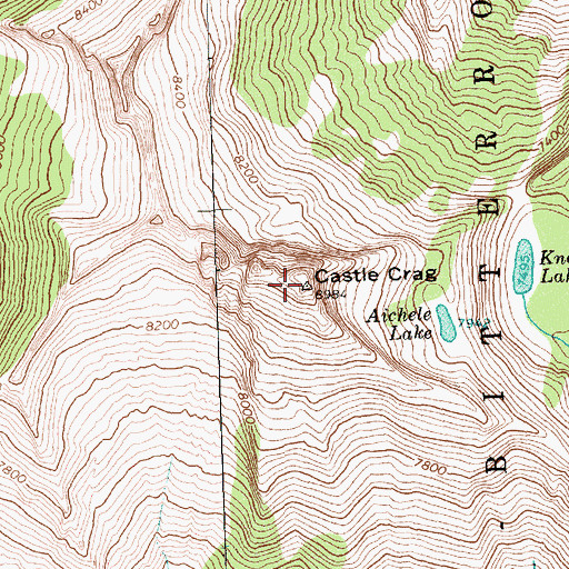 Topographic Map of Castle Crag, MT