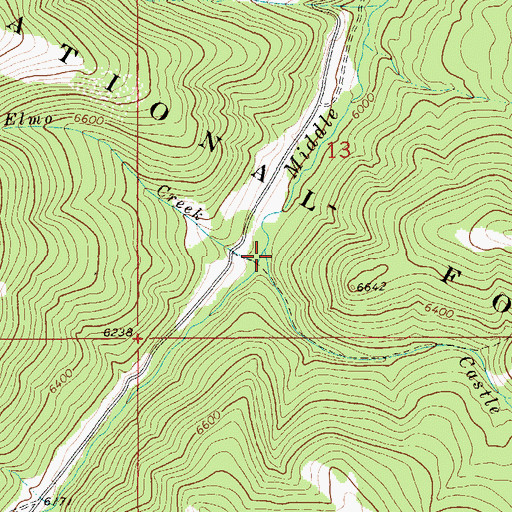 Topographic Map of Castle Creek, MT