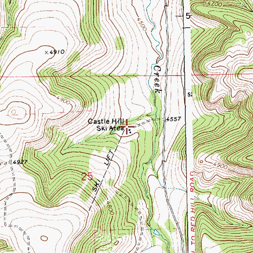 Topographic Map of Castle Hill Ski Area, MT