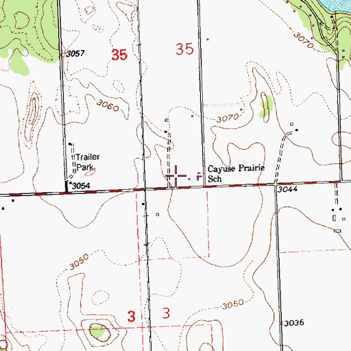 Topographic Map of Cayuse Prairie School, MT