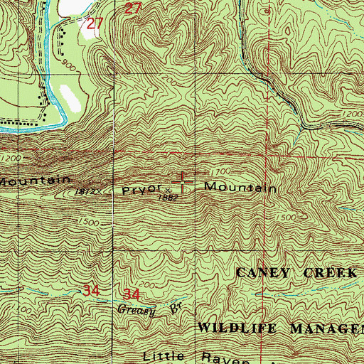 Topographic Map of Pryor Mountain, AR