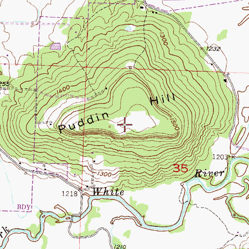 Topographic Map of Puddin Hill, AR