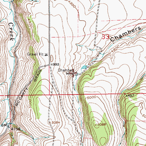 Topographic Map of Chambers Mine, MT