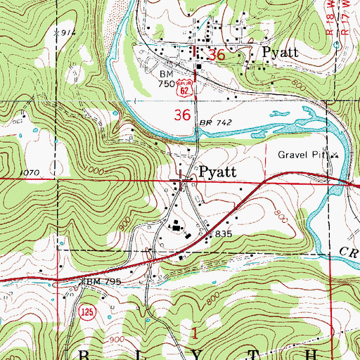 Topographic Map of Pyatt, AR