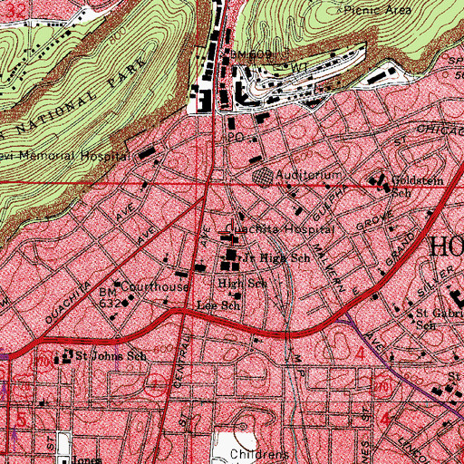 Topographic Map of Ouachita Hospital, AR