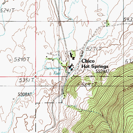 Topographic Map of Chico Hot Springs, MT
