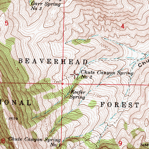 Topographic Map of Chute Canyon Spring Number Two, MT