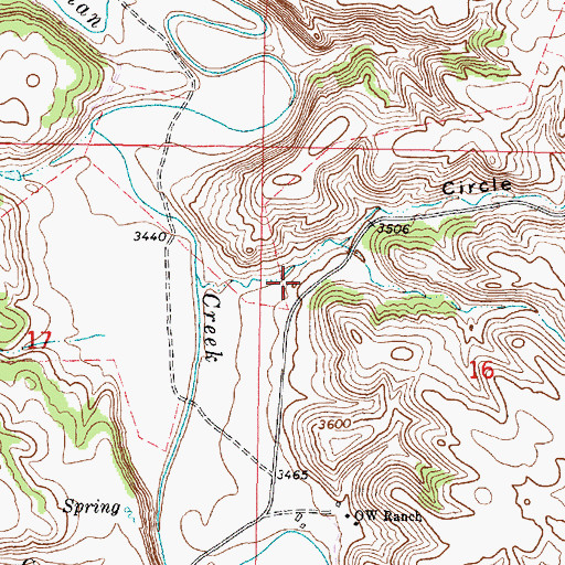 Topographic Map of Circle Bar Draw, MT